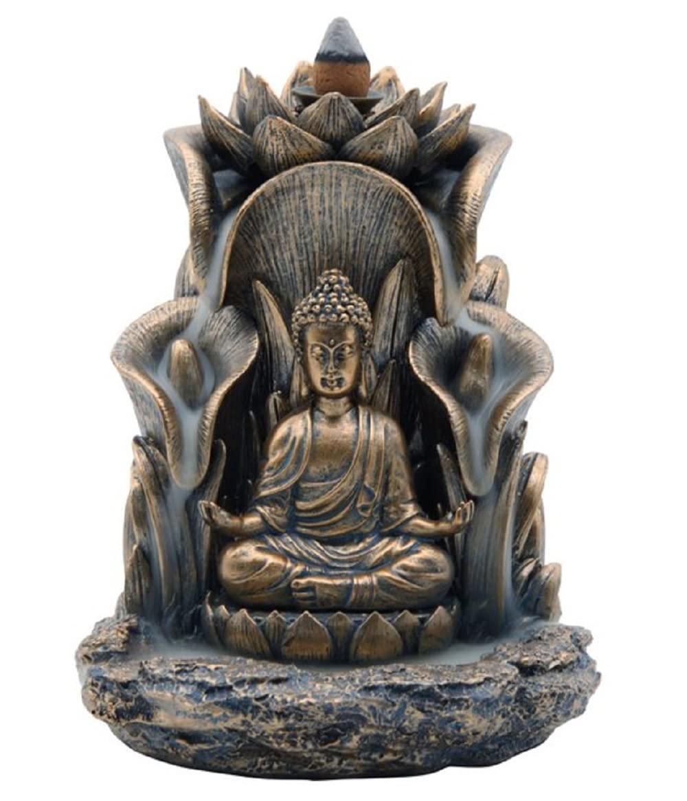ICE ARMOR 5.5" H Bronze Buddha with Louts Backflow Incense Burner Statue Incense Holder Decoration Figurine