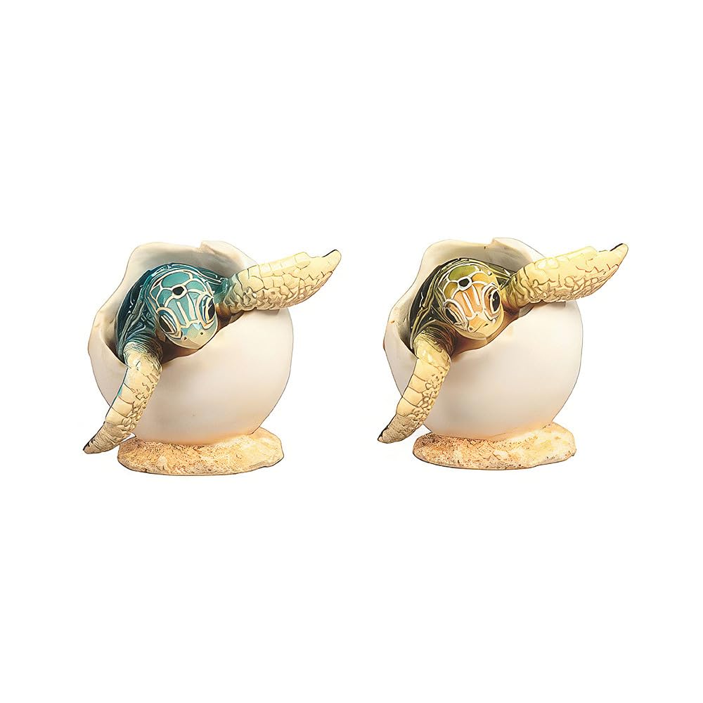 ICE ARMOR 3" W Green and Blue Sea Turtle in Egg 2 PC Set Figurine Statue Home Room Decor