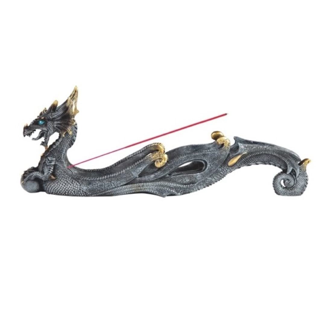 ICE ARMOR 12" W Black Dragon Incense Burner Statue Fantasy Decoration Figurine