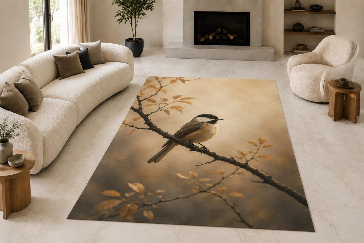 ICE ARMOR "Ultra Lightweight Large 6'7" x 9'10" Chickadee Branch Area Rug for Living Room, Bedroom and Home Office, Soft Low Pile Carpet with Non-Slip Silicone Backing, Cream and Charcoal