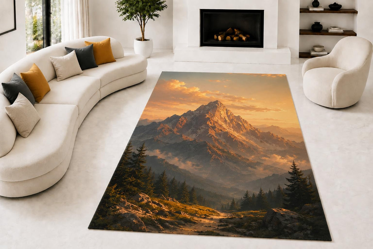 ICE ARMOR "Ultra Lightweight Large 6'7" x 9'10" Alpine Mountain Glow Area Rug for Living Room, Bedroom and Home Office, Soft Low Pile Carpet with Non-Slip Silicone Backing, Orange and Gray