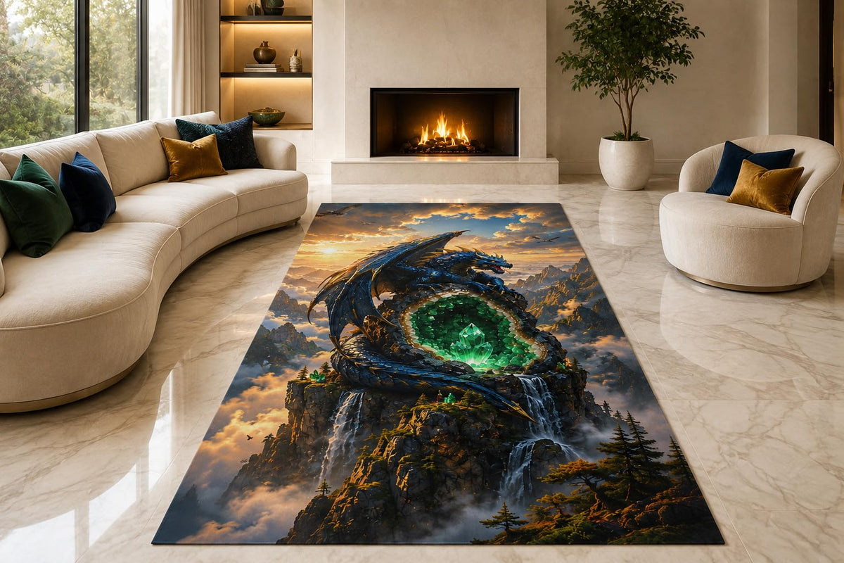 ICE ARMOR "Ultra Lightweight Large 6'7" x 9'10" Dragon Portal Area Rug for Living Room, Bedroom and Home Office, Soft Low Pile Carpet with Non-Slip Silicone Backing, Green and Charcoal