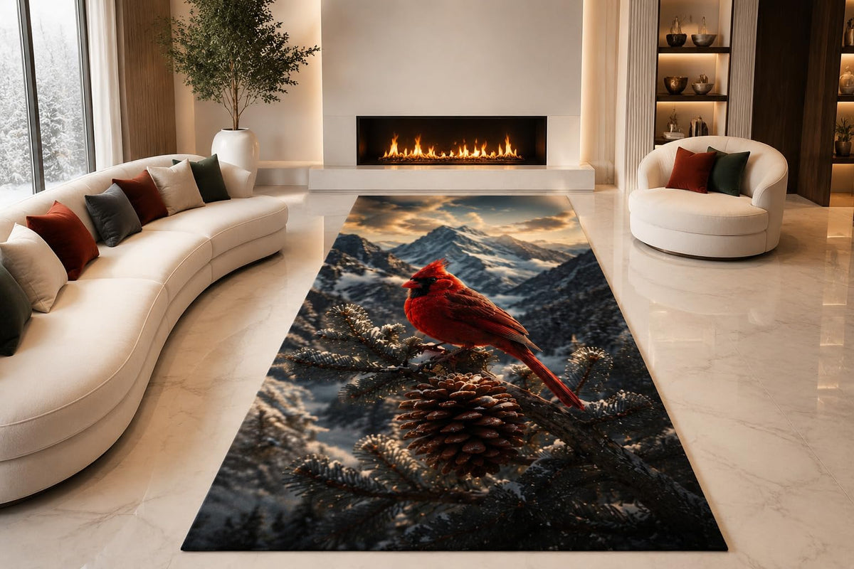 ICE ARMOR "Ultra Lightweight Large 6'7" x 9'10" Cardinal Snow Peaks Area Rug for Living Room, Bedroom and Home Office, Soft Low Pile Carpet with Non-Slip Silicone Backing, Red and Gray