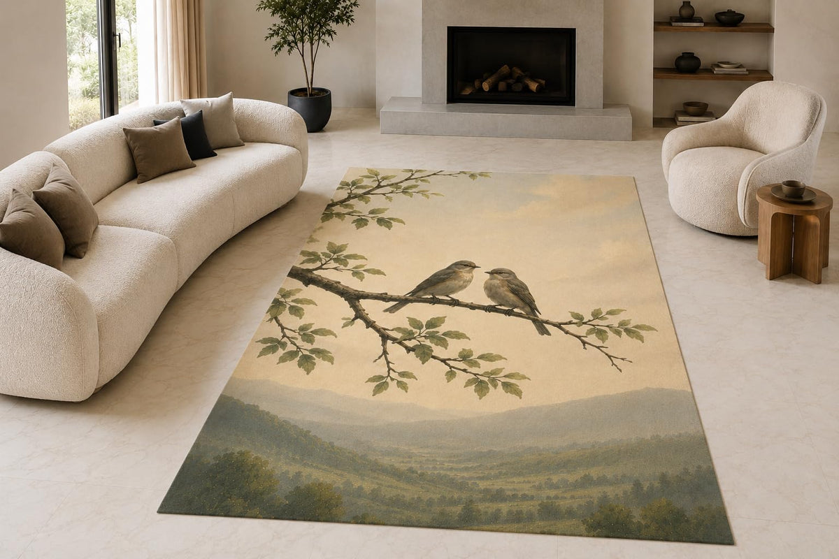 ICE ARMOR "Ultra Lightweight Large 6'7" x 9'10" Songbird Branch Area Rug for Living Room, Bedroom and Home Office, Soft Low Pile Carpet with Non-Slip Silicone Backing, Sage and Beige
