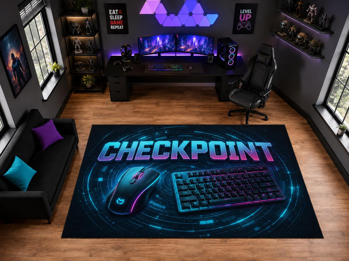 ICE ARMOR "Ultra Light Weight Large 6'7" x 9'10" Checkpoint Keyboard Mouse Area Rug for Playroom Decor, Soft Low Pile Indoor Rug with Non-Slip Silicone Backing, Black Blue Purple