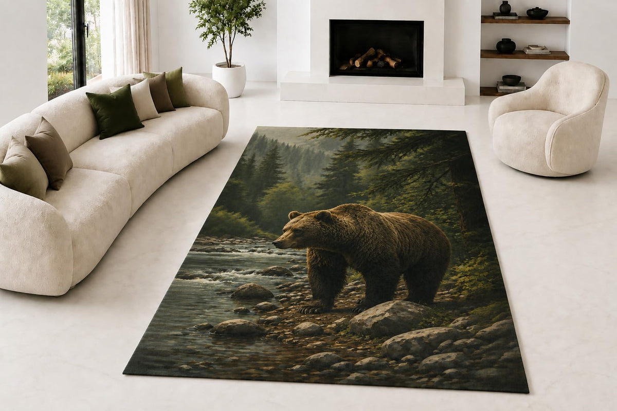 ICE ARMOR "Ultra Lightweight Large 6'7" x 9'10" Riverside Grizzly Area Rug for Living Room, Bedroom and Home Office, Soft Low Pile Carpet with Non-Slip Silicone Backing, Brown and Gray