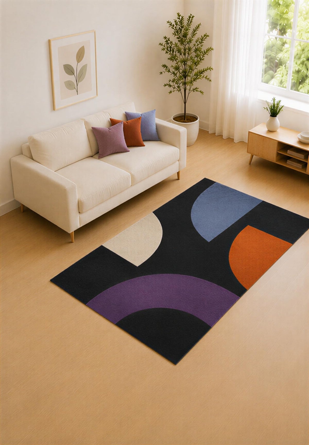 ICE ARMOR "Ultra Lightweight 5' x 7' Black and Purple Modern Arcs Area Rug for Living Room, Bedroom and Home Office, Soft Low Pile Carpet with Non-Slip Silicone Backing