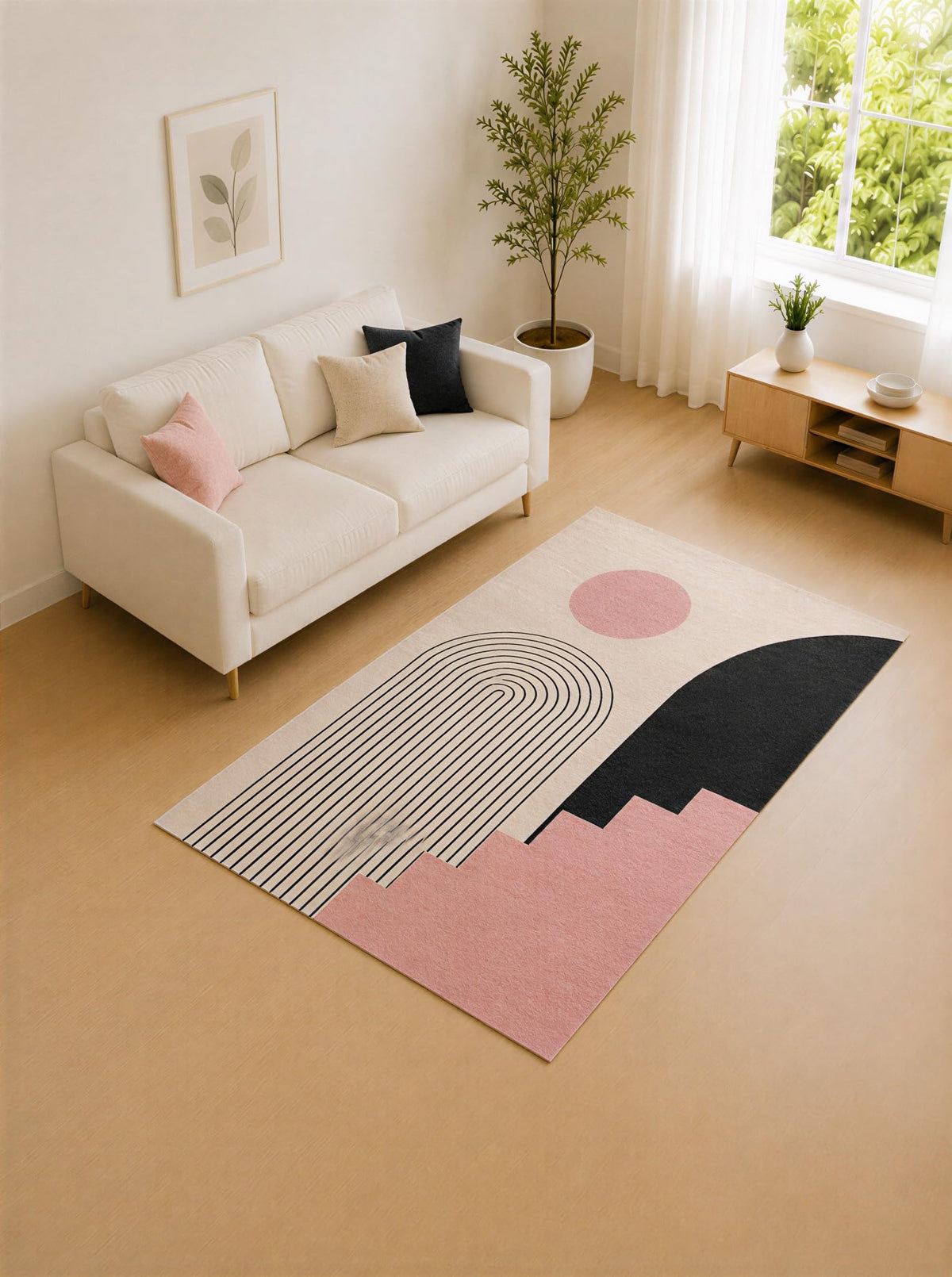 ICE ARMOR "Ultra Lightweight 5' x 7' Pink and Black Linear Arch Area Rug for Living Room, Bedroom and Home Office, Soft Low Pile Carpet with Non-Slip Silicone Backing