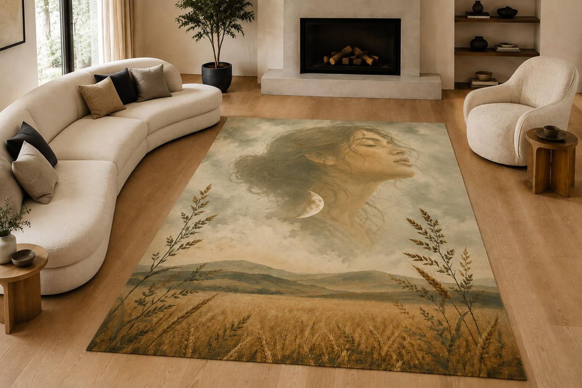 ICE ARMOR "Ultra Lightweight Large 6'7" x 9'10" Wheat Woman Profile Area Rug for Living Room, Bedroom and Home Office, Soft Low Pile Carpet with Non-Slip Silicone Backing, Sage and Tan