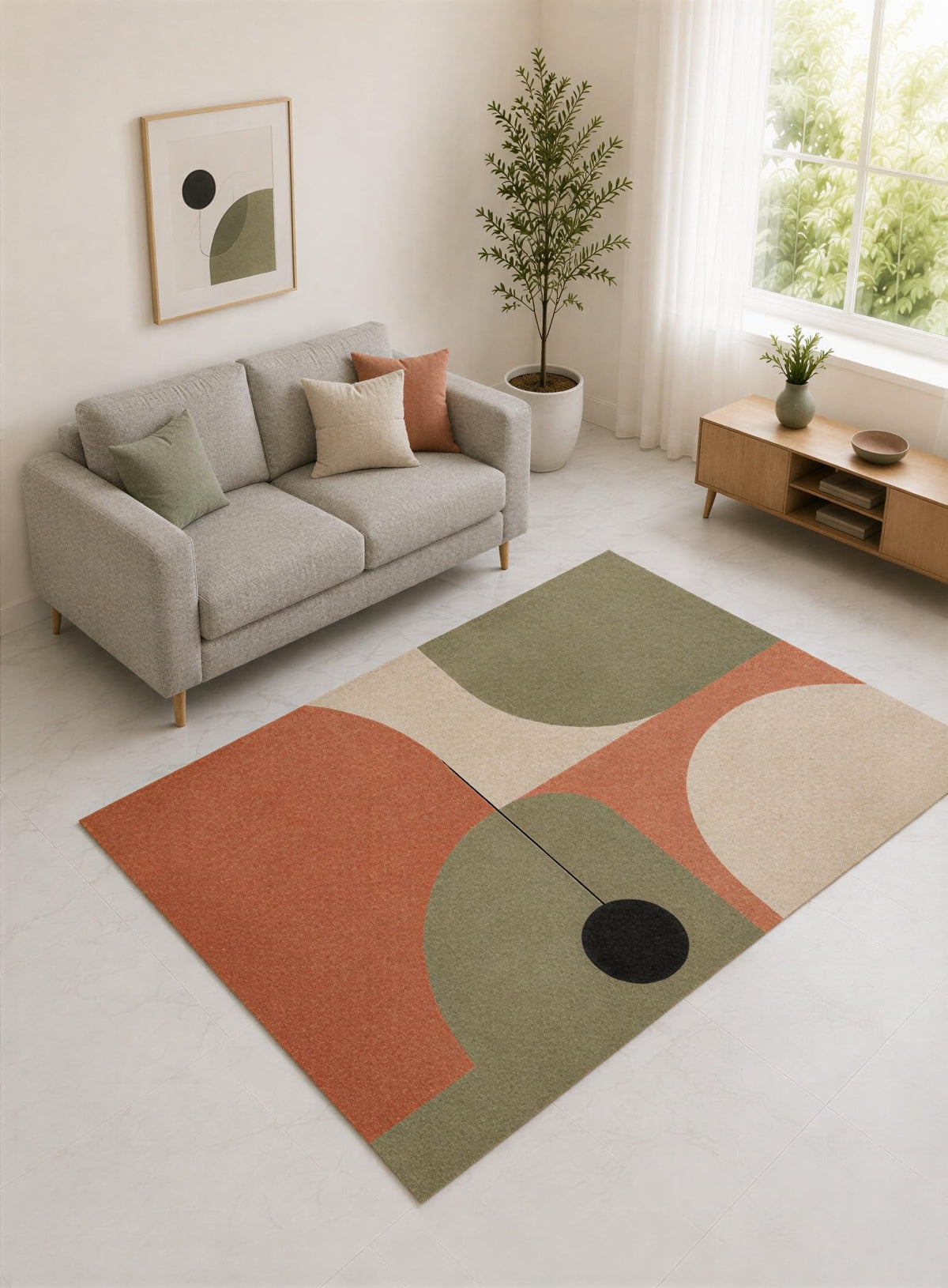 ICE ARMOR "Ultra Lightweight 5' x 7' Coral and Sage Curved Block Abstract Area Rug for Living Room, Bedroom and Home Office, Soft Low Pile Carpet with Non-Slip Silicone Backing