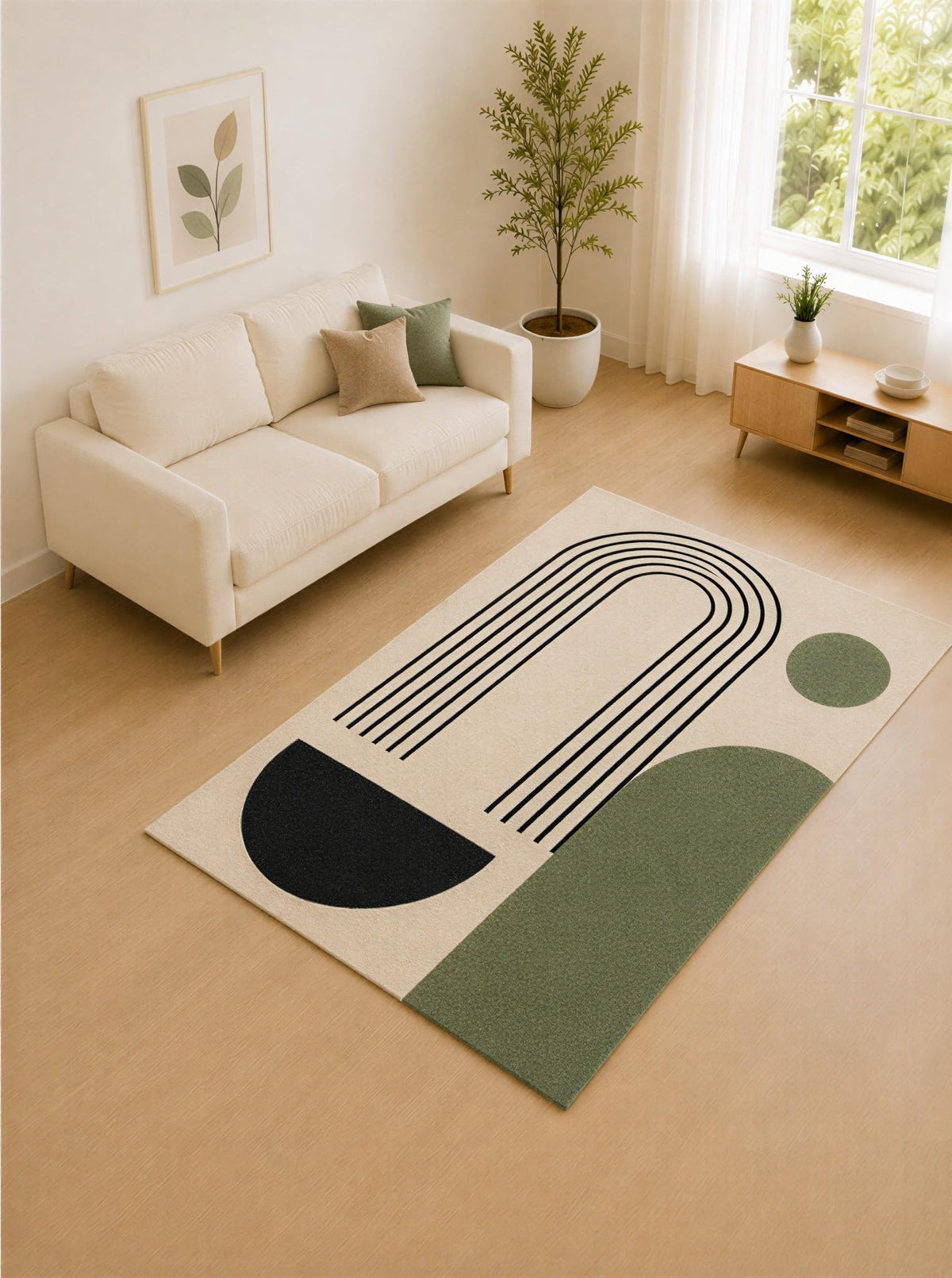 ICE ARMOR "Ultra Lightweight 5' x 7' Ivory and Sage Rainbow Curve Area Rug for Living Room, Bedroom and Home Office, Soft Low Pile Carpet with Non-Slip Silicone Backing