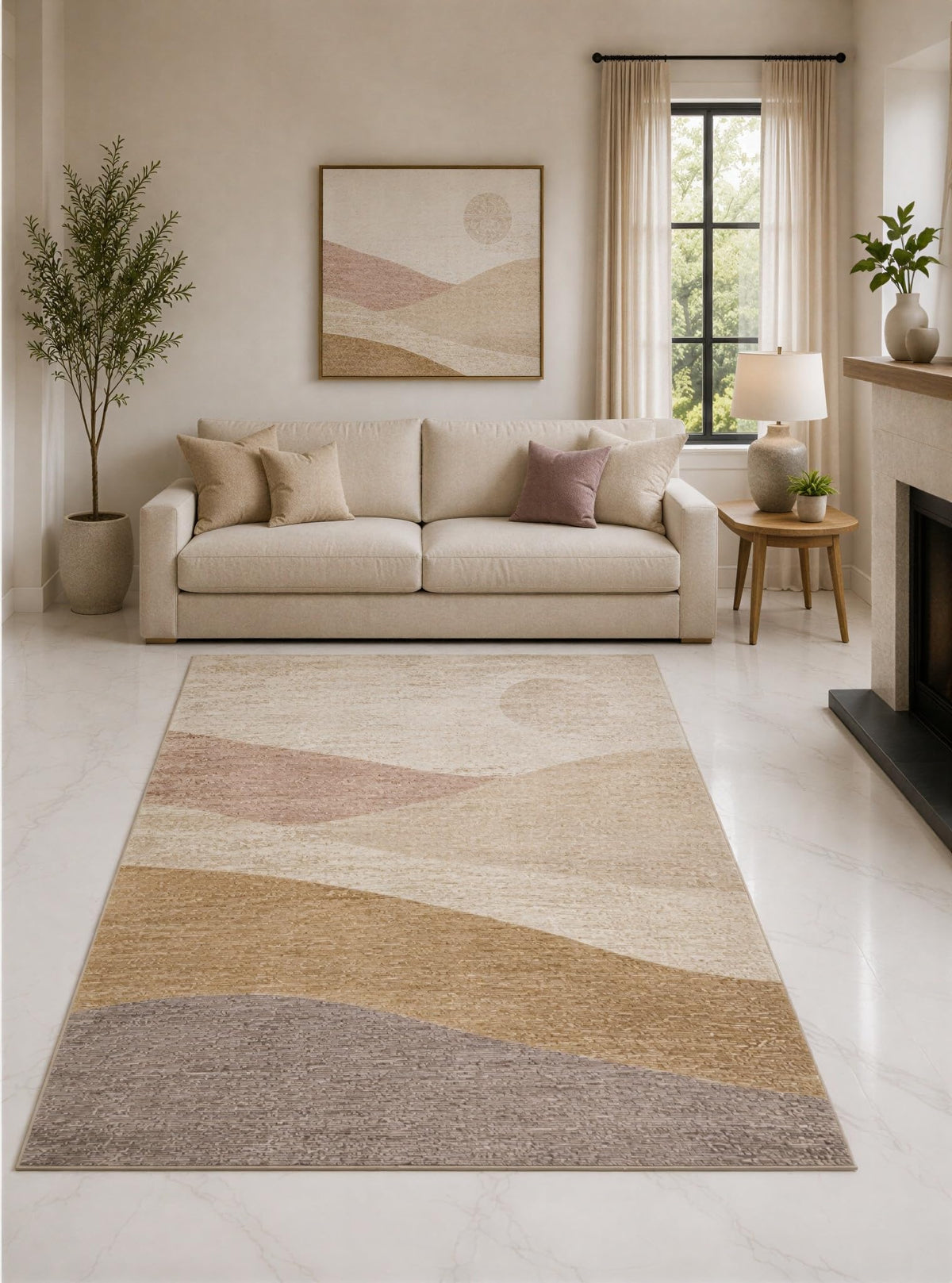 ICE ARMOR "Ultra Lightweight 5' x 7' Blush and Taupe Soft Rolling Hills Area Rug for Living Room, Bedroom and Home Office, Soft Low Pile Carpet with Non-Slip Silicone Backing