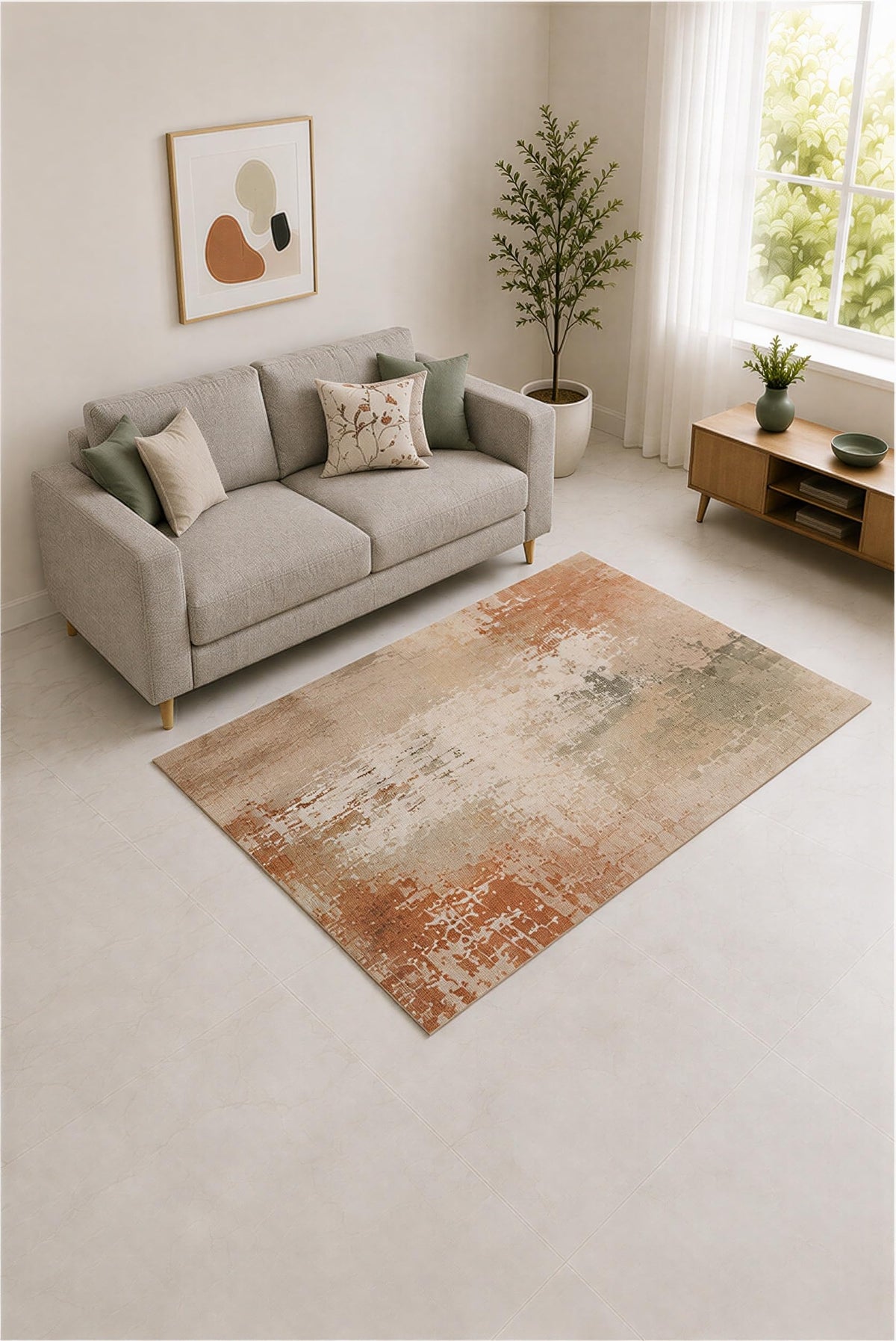 ICE ARMOR "Ultra Lightweight 5' x 7' Rust and Greige Distressed Wash Area Rug for Living Room, Bedroom and Home Office, Soft Low Pile Carpet with Non-Slip Silicone Backing