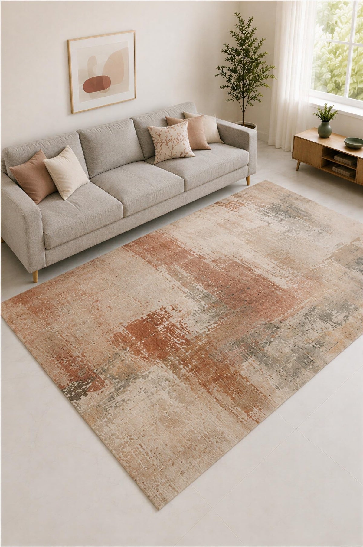 ICE ARMOR "Ultra Lightweight Large 6'7" x 9'10" Tan and Copper Abstract Patchwork Area Rug for Living Room, Bedroom and Home Office, Soft Low Pile Carpet with Non-Slip Silicone Backing
