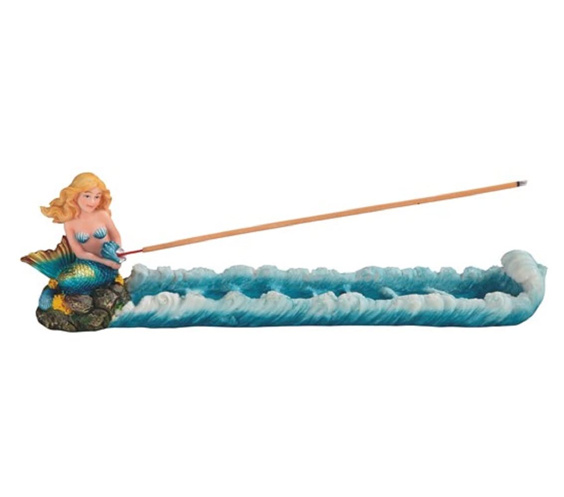 ICE ARMOR 11.75" W Turquoise Mermaid Incense Burner Incense Sticks Holder Fantasy Decoration Figurine