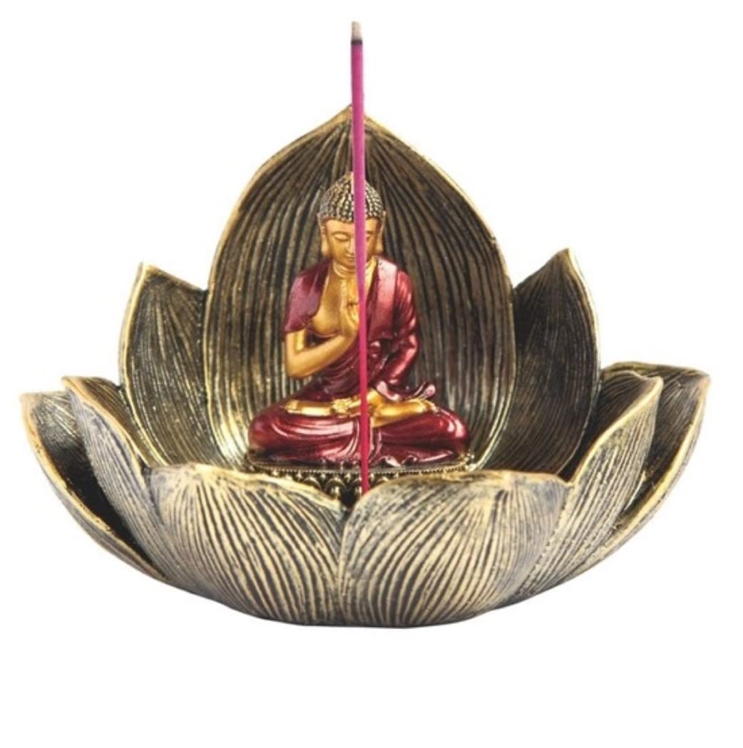 ICE ARMOR 5.5" W Red Buddha Incense Burner Statue Fantasy Decoration Figurine