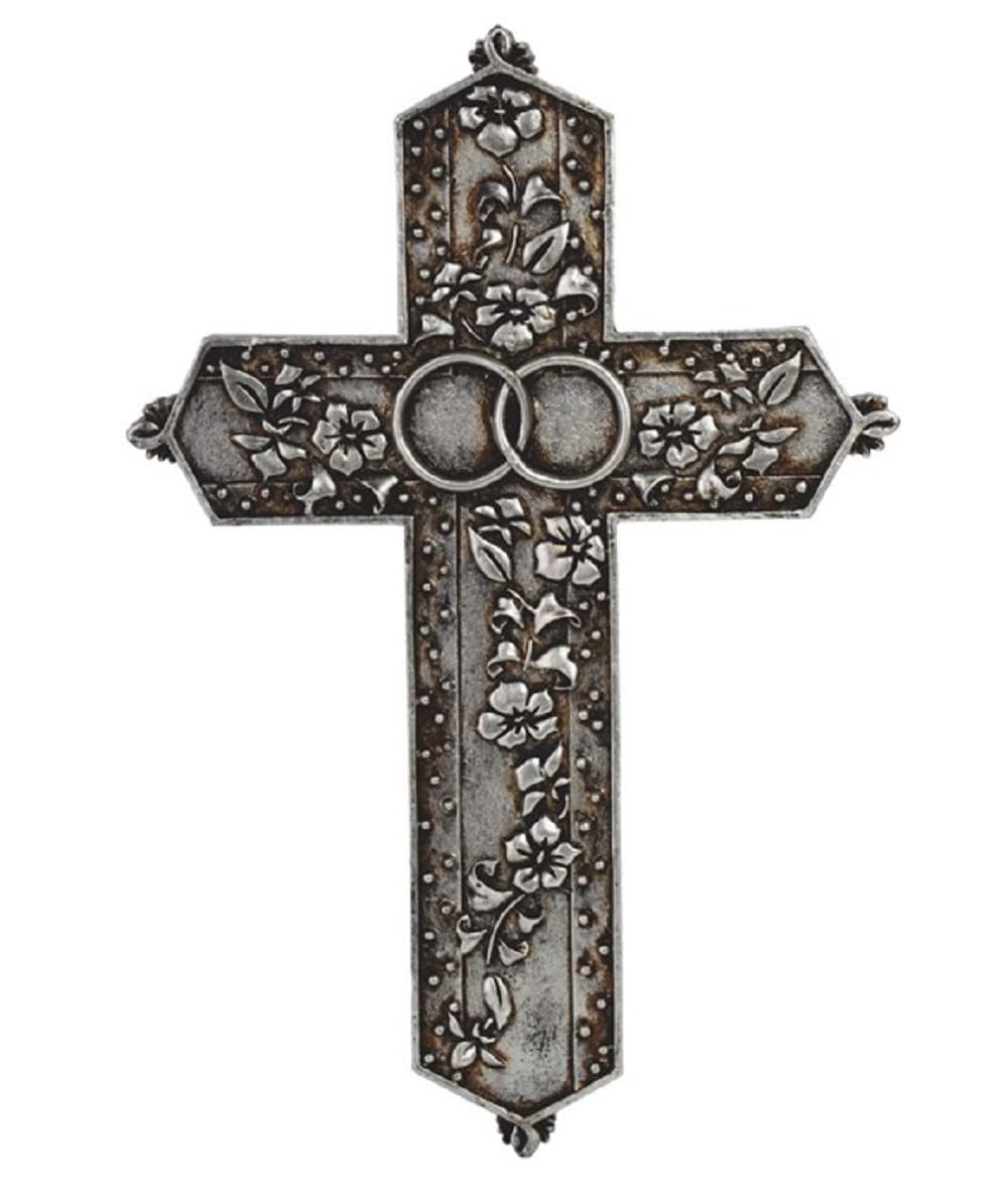 ICE ARMOR 7.5"H Silver Matrimony Cross Wall Plaque Holy Statue Religious Decoration Figurine