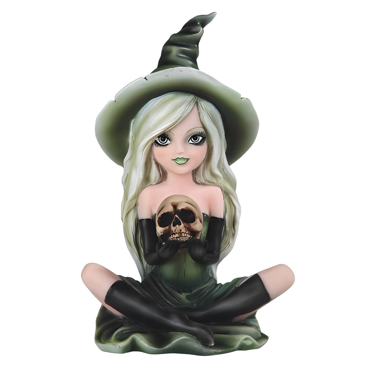 ICE ARMOR 6.5" H Green Witch Girl with Skull Statue Fantasy Decoration Figurine