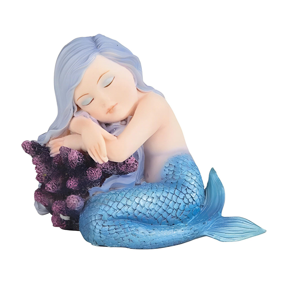 ICE ARMOR 3.75" W Blue Tailed Baby Mermaid Sleeping on Coral Mergirl Statue Fantasy Decoration Figurine