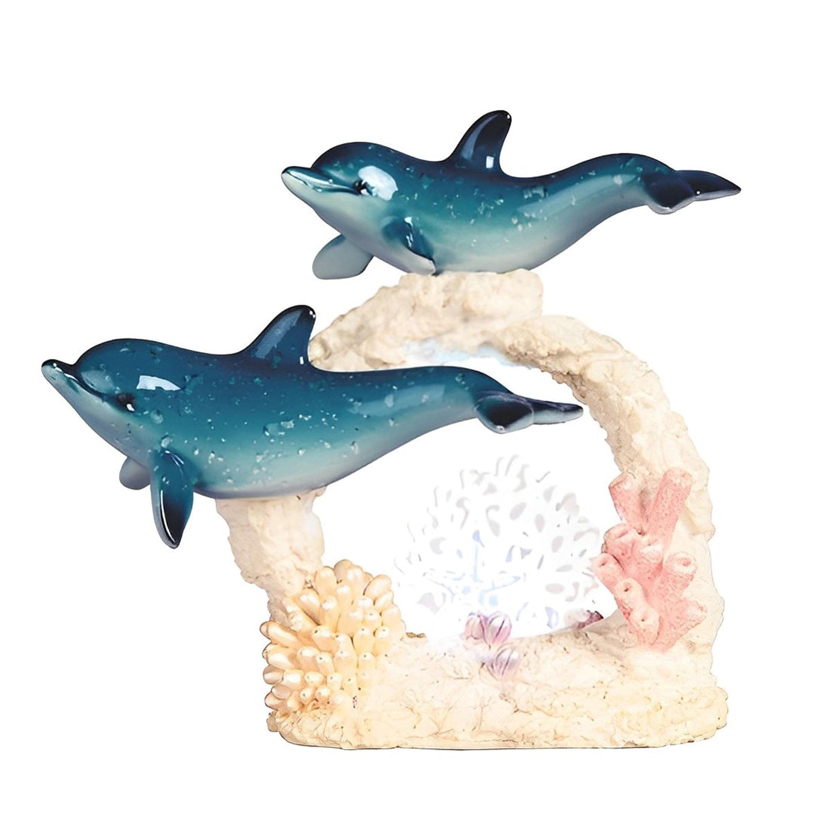 ICE ARMOR 6.5" H LED Dolphin with Baby Statue Fantasy Decoration Figurine