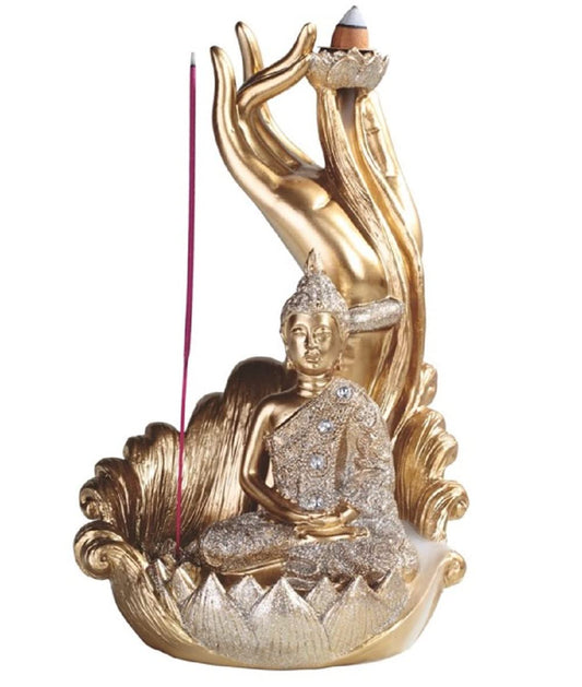 ICE ARMOR 8.75" H Golden Buddha Backflow Incense Burner Incense Sticks Holder