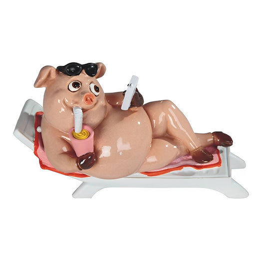 ICE ARMOR 7.25" W Piggy Sunbathing Figurine