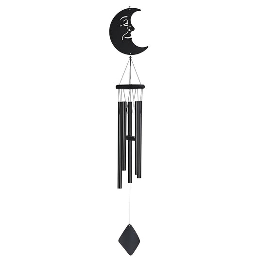 ICE ARMOR 41" Long Wood Black Moon Wind Chime With3 Metal Tubes Unique Music Garden Chimes Creative Home Decor