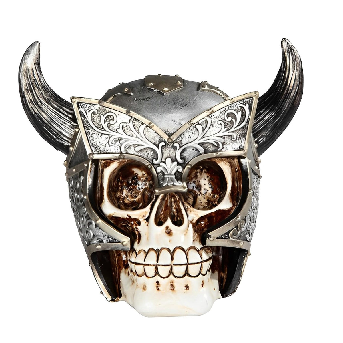 ICE ARMOR 5.5" W Skull with Ox Horn Helmets Statue Fantasy Decoration Figurine