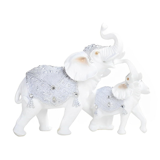 ICE ARMOR 10.5" W Thai Elephant and Baby Trunk Up Statue Feng Shui Decoration Religious Figurine