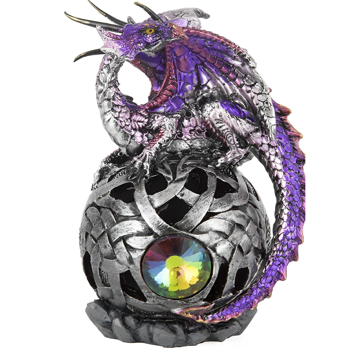 ICE ARMOR 6" H Purple Dragon On Light Up LED Orb Fantasy Decoration Collectible Figurines