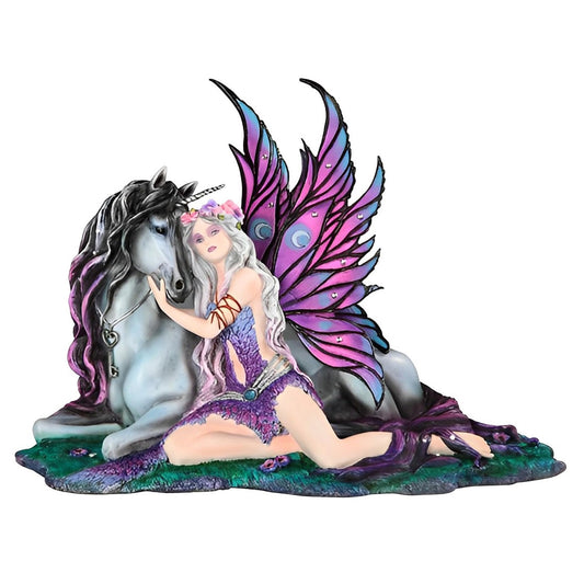 ICE ARMOR 14.5" W Purple Fairy with Gray Unicorn Statue Fantasy Decoration Figurine