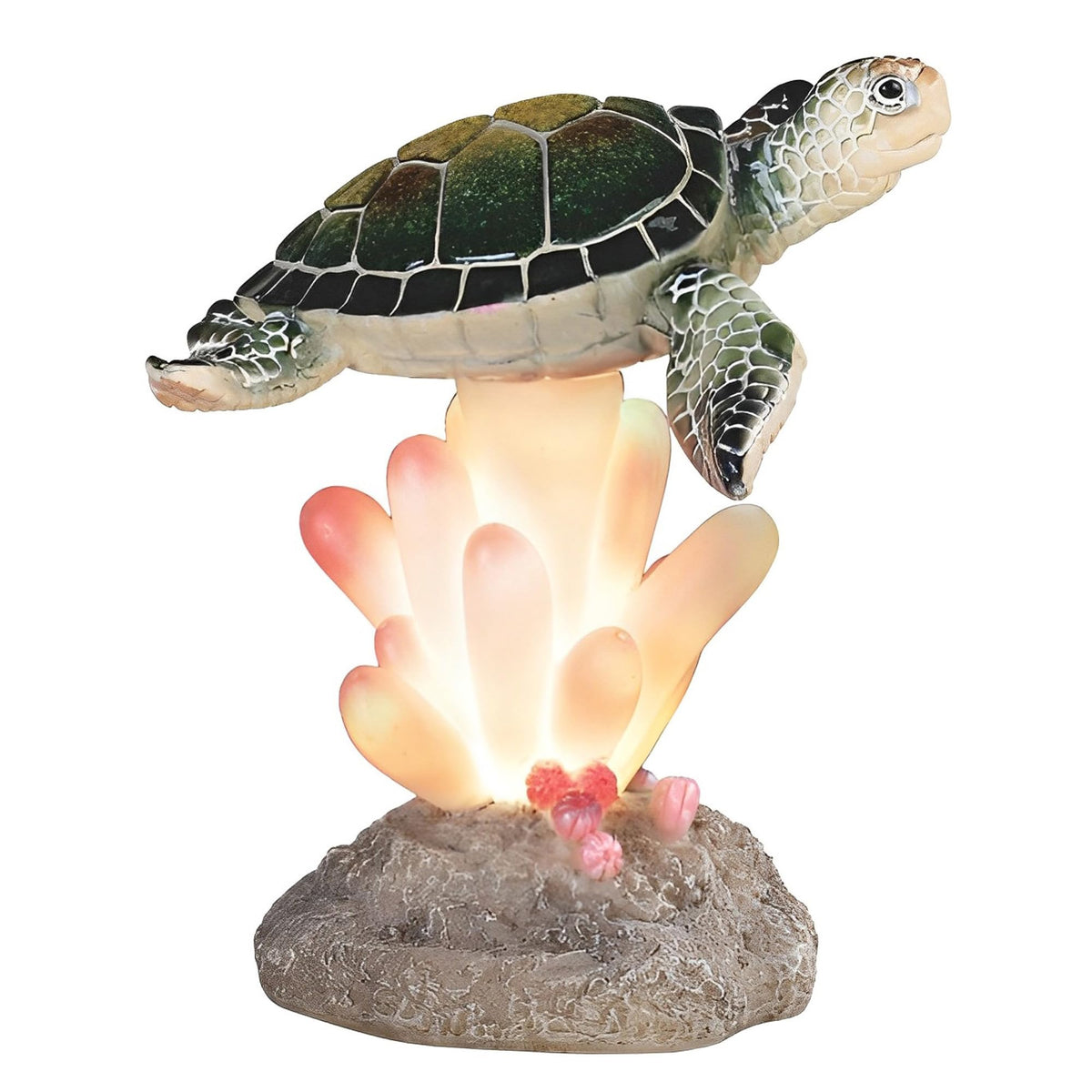 ICE ARMOR 5.5" H Green Sea Turtle on Coral with LED Night Light Marine Life Decoration Figurine