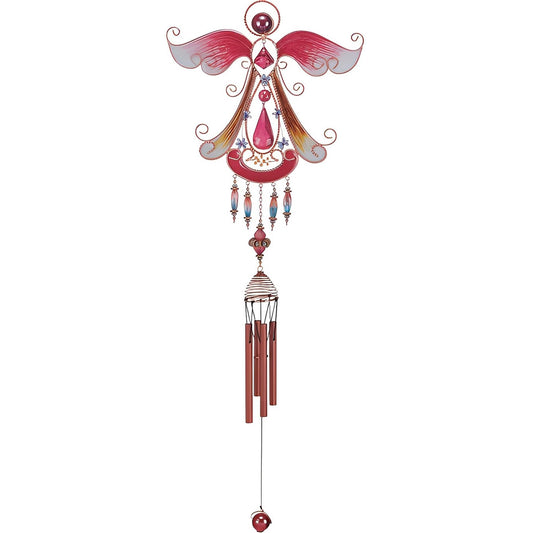 ICE ARMOR 33" Long Red Angel Copper and Gem Wind Chime Garden Patio Decoration