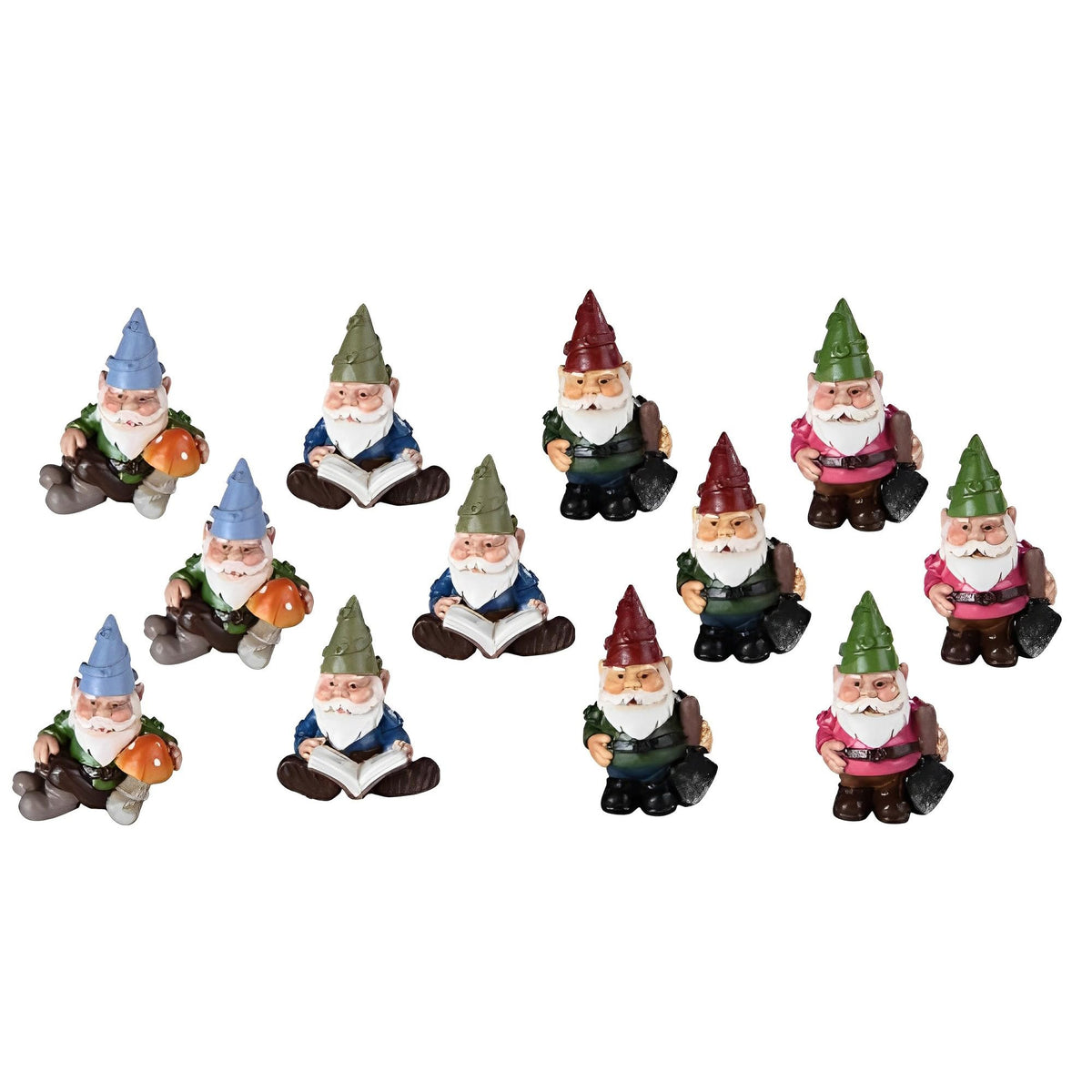 ICE ARMOR 12-PC Miniature Cute Gnome 1.75" H Fantasy Decoration Figurine Set