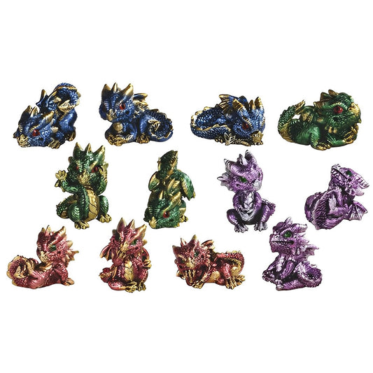 ICE ARMOR 12-PC Medieval Miniature Dragons in Different Poses and Color 2.25" H Fantasy Decoration Figurine Set