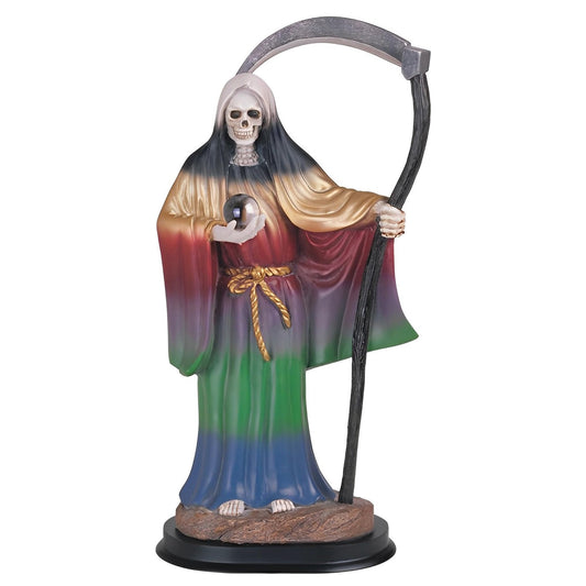 ICE ARMOR 12" H Rainbow Santa Muerte Holding Scythe Statue Our Lady of The Holy Death Figurine Religious Decoration