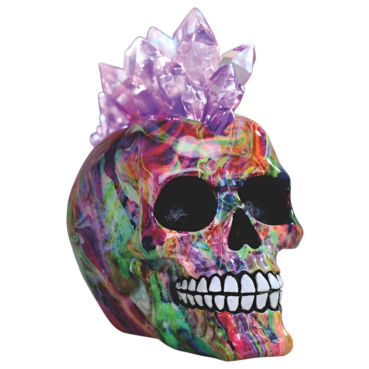 ICE ARMOR 7" W LED Light Rainbow Punk Skull with Mohawk Faux Crystal Hair Statue Fantasy Night Light Decoration Figurine
