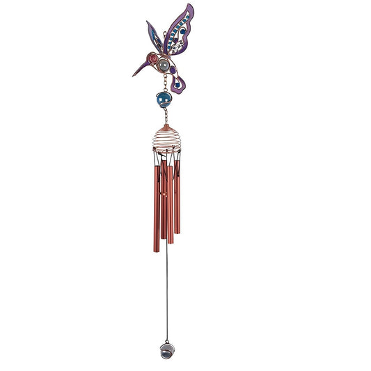 ICE ARMOR 20" Long Purple Hummingbird Copper and Gem Wind Chime Garden Patio Decoration