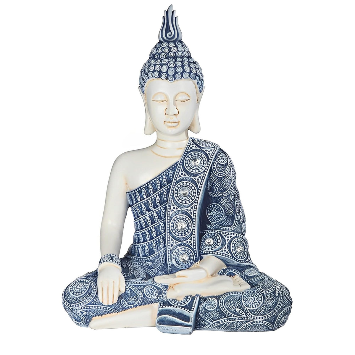 ICE ARMOR 11" H Blue and White Earth Touching Buddha Statue Feng Shui Decoration Religious Figurine