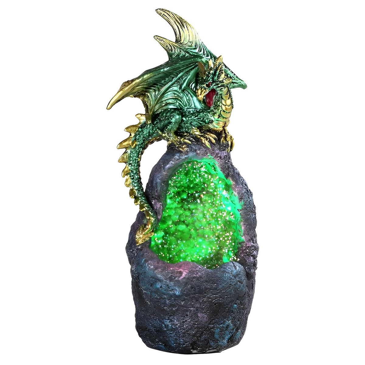 ICE ARMOR 6.75" H Green Dragon with LED Green Faux Crystal Stone Statue Fantasy Decoration Figurine