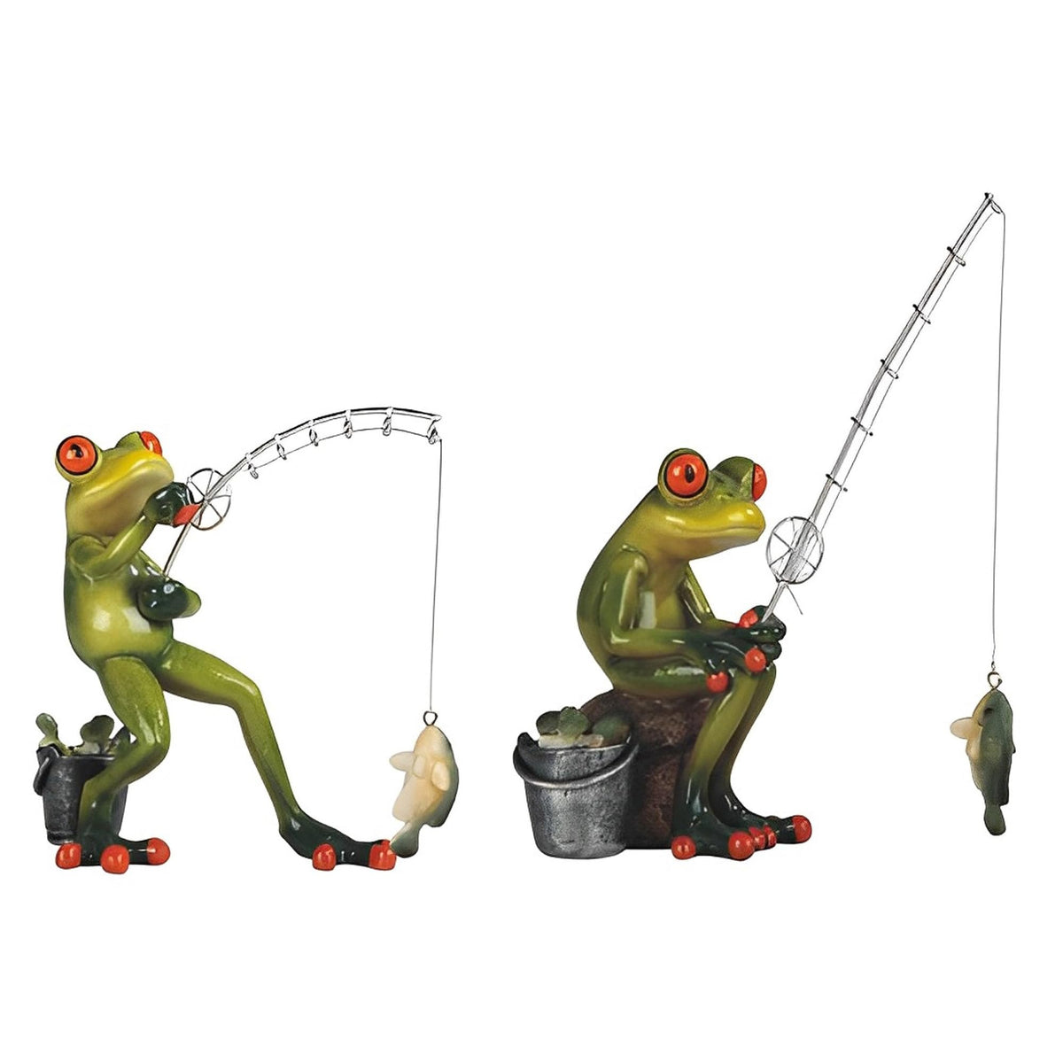 ICE ARMOR 2-PC Fishing Frog 6" H Statue Funny Animal Decoration Figurine Set