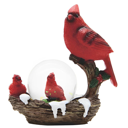 ICE ARMOR 4.25" H Red Northern Cardinal with Baby Bird Glitter Snow Globe Statue Decoration Figurine