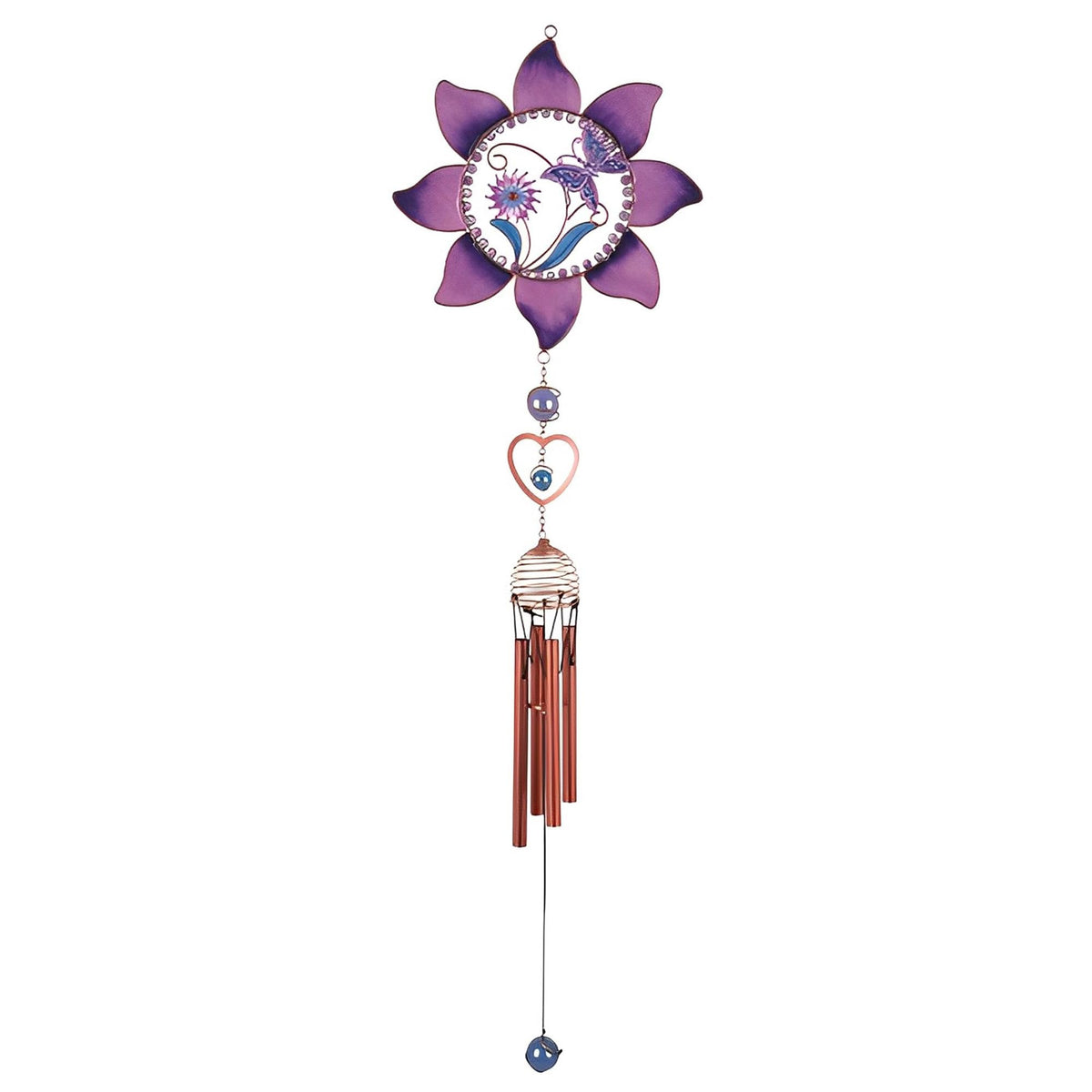 ICE ARMOR 35" Long Pewter & Purple Butterfly Wind Chime with Copper Gem