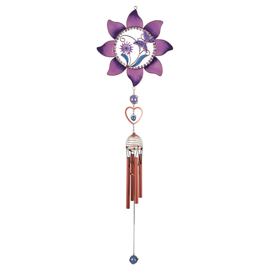 ICE ARMOR 35" Long Pewter & Purple Butterfly Wind Chime with Copper Gem