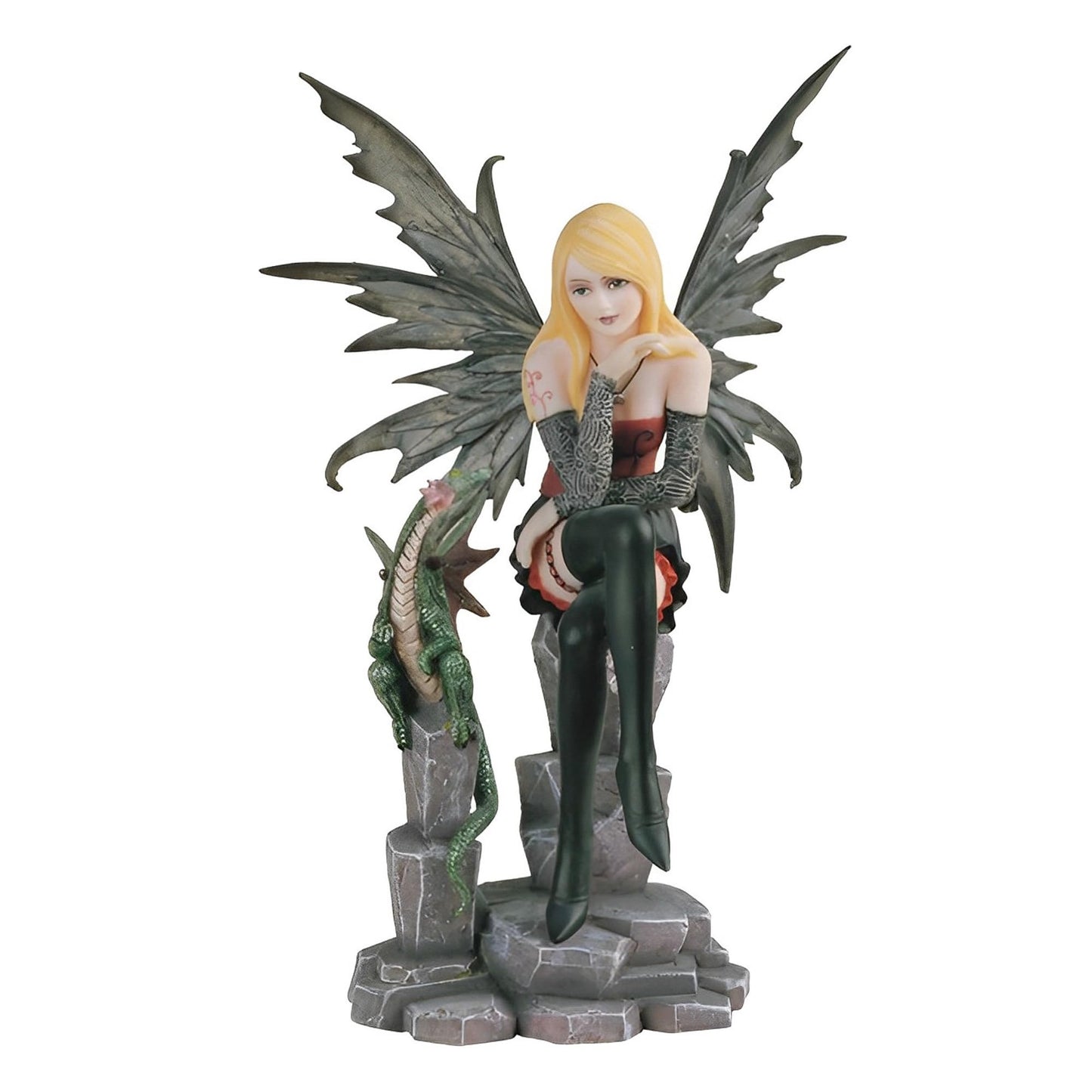 ICE ARMOR 9" H Red Fire Fairy with Green Baby Dragon Statue Fantasy Decoration Figurine