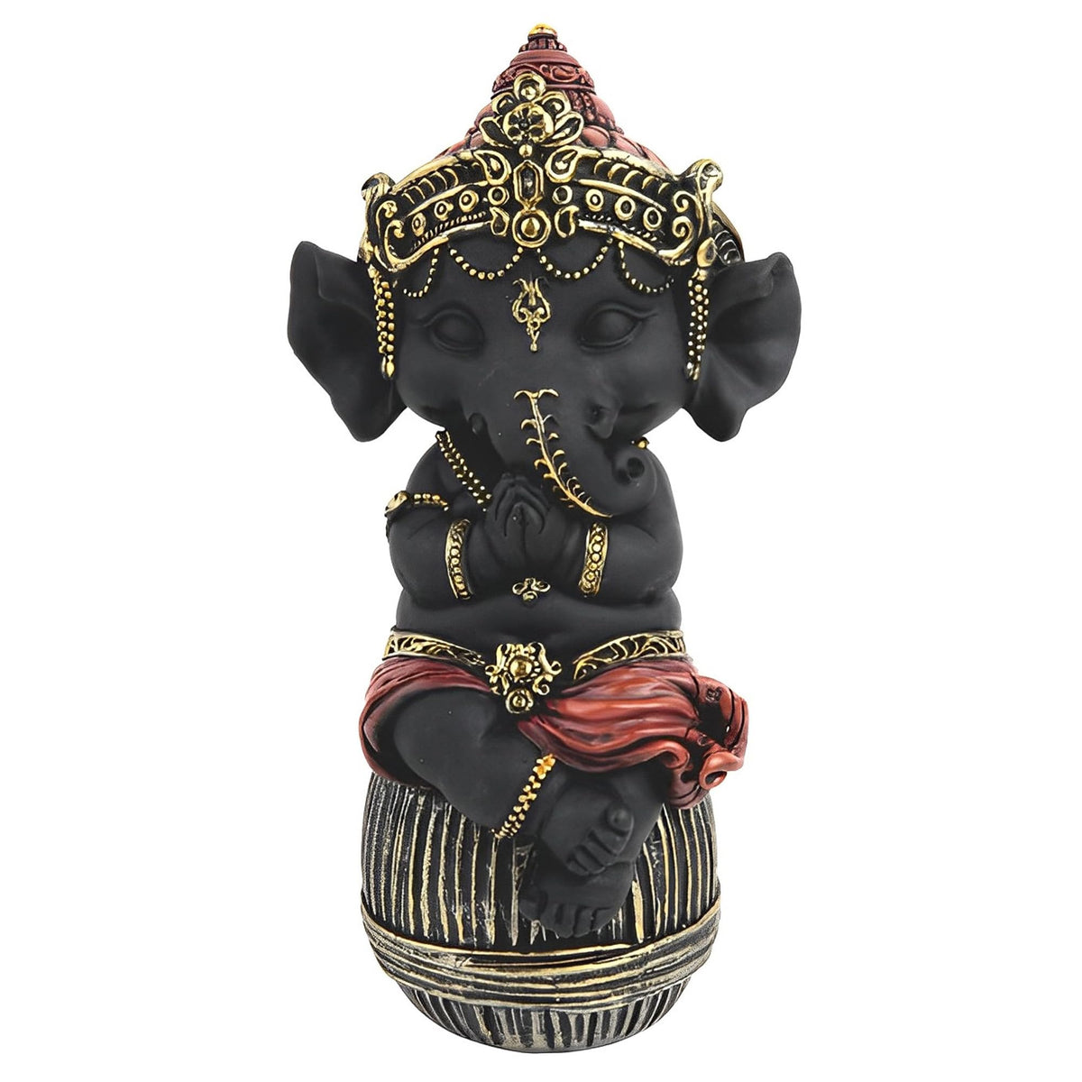 ICE ARMOR 6.25" H Black Ganesha Sitting on Ottoman Statue Feng Shui Decoration Religious Figurine