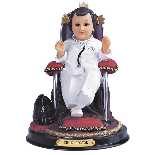 ICE ARMOR 9" H Child Doctor on Chair Statue Baby Jesus Nino Doctor Nino Kid Religious Figurine