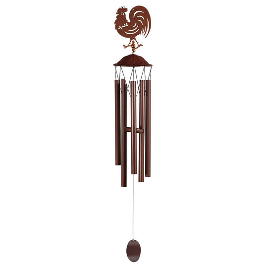 ICE ARMOR 38" Long Metal Brown Rooster Silhouette Wind Chime Garden Patio Decoration