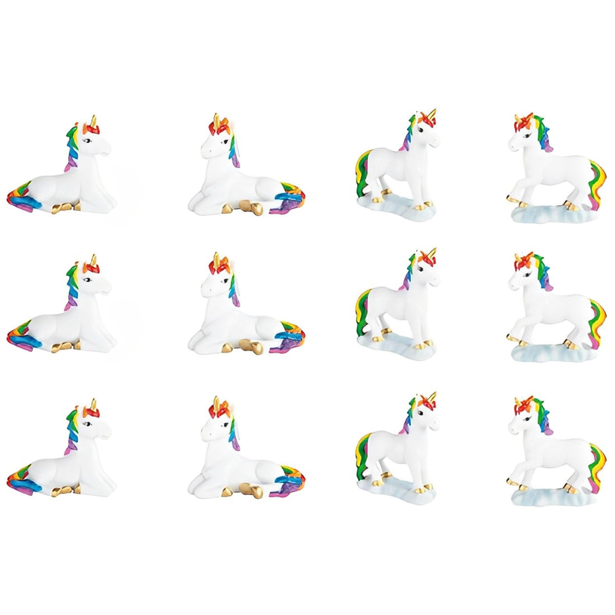 ICE ARMOR 12-PC Cute Unicorn 2" H Mini Rainbow Unicorn Figurine Set Fantasy Decoration