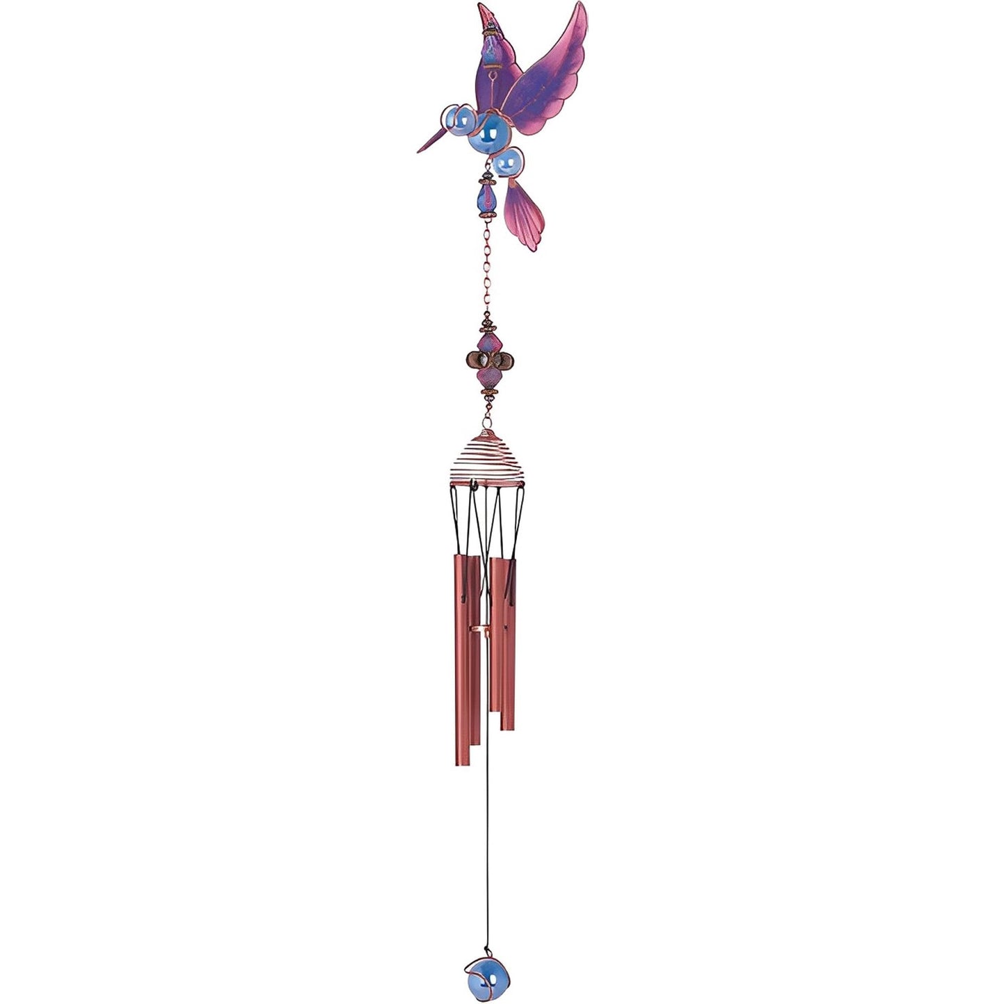 ICE ARMOR 23" Long Purple Hummingbird Copper and Gem Wind Chime Garden Patio Decoration